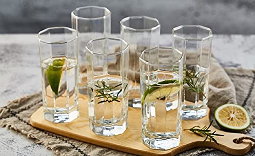 Image of SYANKA Italian Premium Juice Glasses Set of 8 Transparent, 300ml, Stylish and Crystal Highball Glasses for Drinking Water, Juice and Cocktails