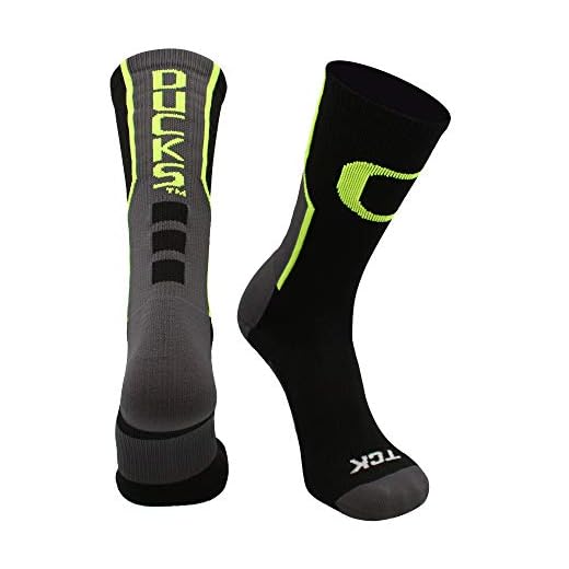 TCK NCAA Oregon Ducks Perimeter Crew Socks (Black/Neon Yellow, Medium)
