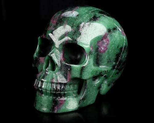 Skullis 5.0” Ruby Zoisite Crystal Skull, Hand Carved Gemstone Fin...