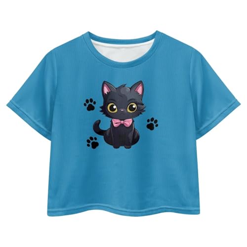 Image of Cute Crop Tops for Girls Short Sleeve Summer T Shirts Fashion Graphic Tees Crew Neck Pullover Tee 5-14 Years