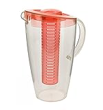 Kunststoff-Karaffe mit Frucht-Einsatz - 2 Liter Wasserkaraffe (Rot)