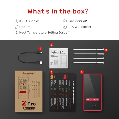 Meatmeet Z Pro Smart Wireless Meat Thermometer, 4 Ultra-Thin Probes, 6 Sensors, Bluetooth and Unlimited WiFi Monitoring, IP69 Waterproof, Digital Food Thermometer for BBQ, Grill, Smoker, Oven, Kitchen - Image 8
