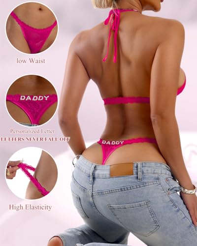 Image of Sexy Underwear for Women Lace Panties Sexy Thong with Funny Rhinestone Letters for Couple Gifts