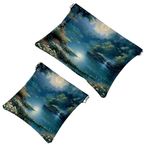 La soluzione da viaggio: 2 custodie per trucchi con bellissimo paesaggio sotto la luna-20 Multicolore