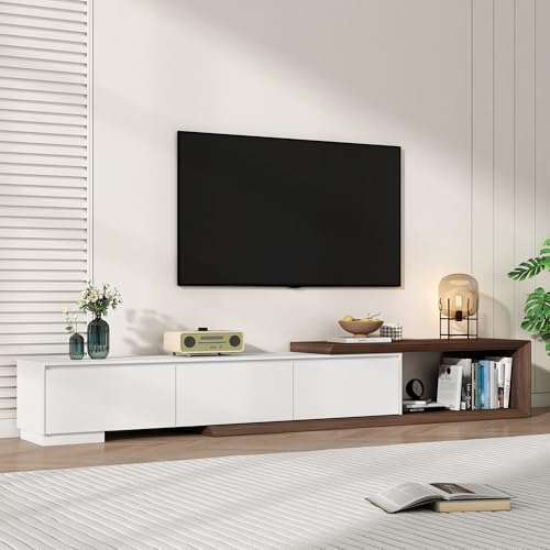 chartustriable Extendable TV Stand with 3 Drawers, Modern Minimalist Entertainment