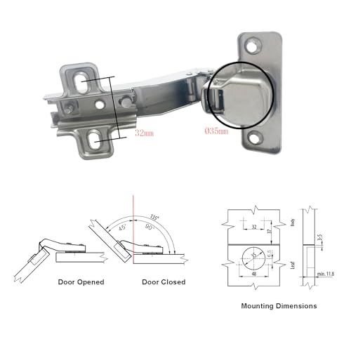 LIKERAINY 45 Degree Hinge diameter 35mm Without Damper for Special Corner Door Hinges for Cabinet Cupboard Wardrobe Folding Angular Doors Pack of 8 - Image 4
