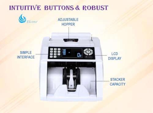 Image of ELCONS Note Counting Machine BANKO-90 | High-Speed Cash Counter 1000 Notes /Min | Fake Note Detection with UV, MG & IR Sensors | Automatic Value Detection | LED Display & Batch Counting (White)