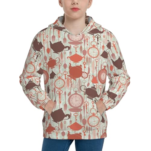 Tea Theme Kids Pullover Hoodies Boys Sweatshirts Girls Athletic Clothes with Pocket