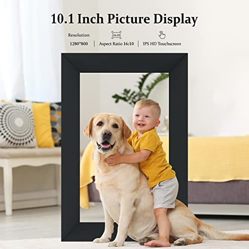 AEEZO Cadre Photo Numérique WiFi 10.1 Pouces IPS à Écran Tactile HD, Rotation Automatique, Configuration Facile pour Partager des Photos et des Vidéos, Smart Montage Mural, Noir