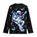 Pugasmiru Boys' Long Sleeve Pullover Tops, Comfy Light Crew Neck Soft Sweatshirts Breathable for Daily Play Age 11-12, Astronaut Butterfly Pattern