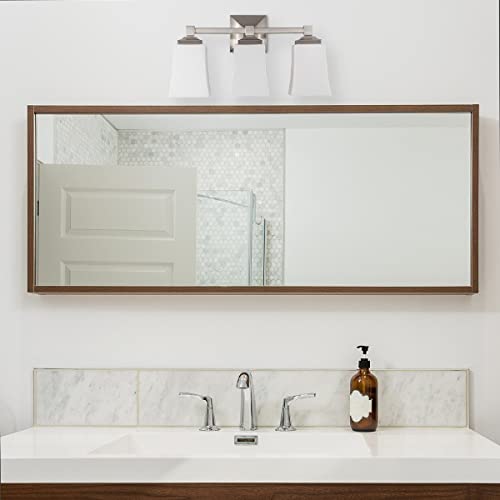 Image of Linea di Liara Brighton 3 Light Bathroom Vanity Light Brushed Nickel Bathroom Light Fixtures Over Mirror Modern Vanity Lighting Fixture with Frosted Glass Shade, UL Listed