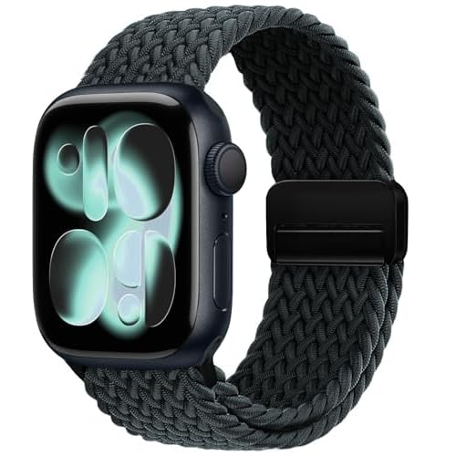 Magnetic Braided Loop Band Compatible with Apple Watch Series 11 10 42mm 9 8 7 6 5 4 40mm 41mm for Women Men, Stretchy Nylon Elastic Sport Strap for iWatch SE 1/2/3, Charcoal Charcoal 38mm/4