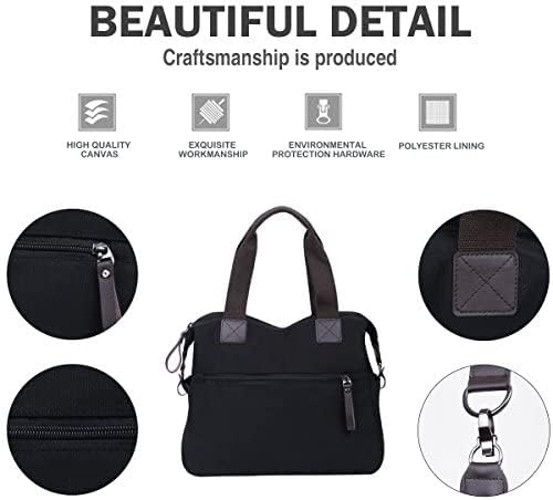 Eshow Women Tote Handbag Bag Canvas Shoulder Bag for Ladies 14 inch Laptop Shopping Bag Shopper Crossbody Multipurpose Hobo Bags Black