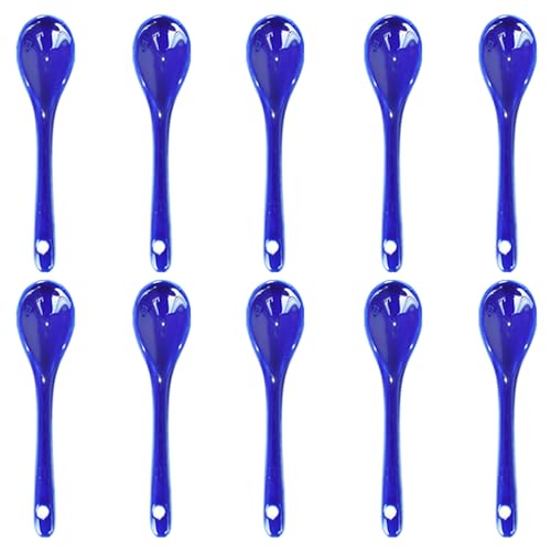 Pirhosigma Lot de 10 cuillères à œufs en porcelaine bleue de 11,9 cm pour café, dessert, yaourt, thé, thé laiteux