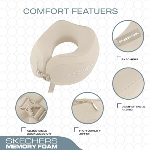 Image of Skechers Neck Pillow for Traveling,Memory Foam Travel Neck Pillow for Airplane Travel Pillow for Flight Headrest Sleep, Portable Plane Accessories,Beige