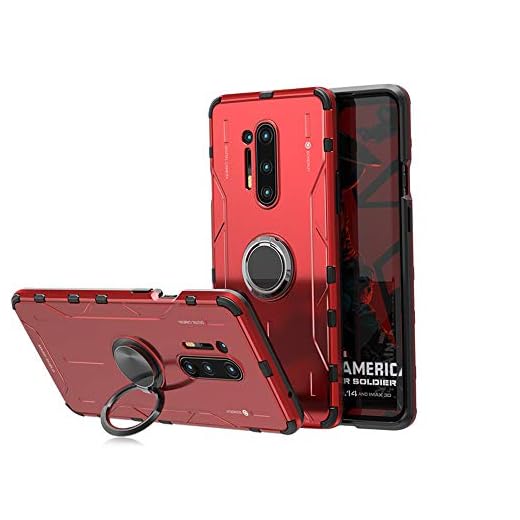 Jonwelsy Fodral för Oneplus 8 Pro, stötsäker mjuk silikon + aluminiumlegering rustning skydd med 360 graders rotation ringhållare stöd kompatibelt magnetiskt bilfäste för Oneplus 8 Pro (röd)