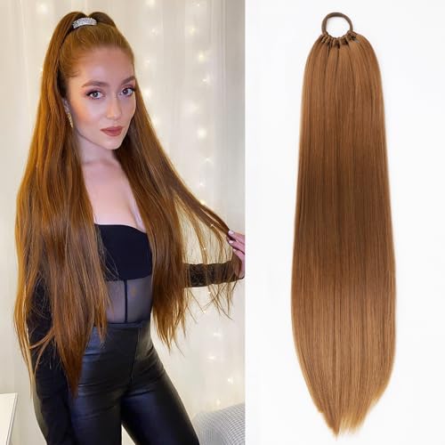 Ponytail Hair Extension For Women,Long Braided Ponytail With Hair Tie,Straight Wrap Around Braided Hair Extension,Synthetic Hair Ponytail Extension 26inch(Ginger)