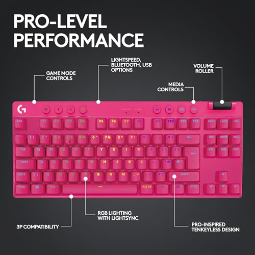 Image of Logitech G PRO X TKL Lightspeed Wireless Gaming Keyboard (Tactile)- Magenta