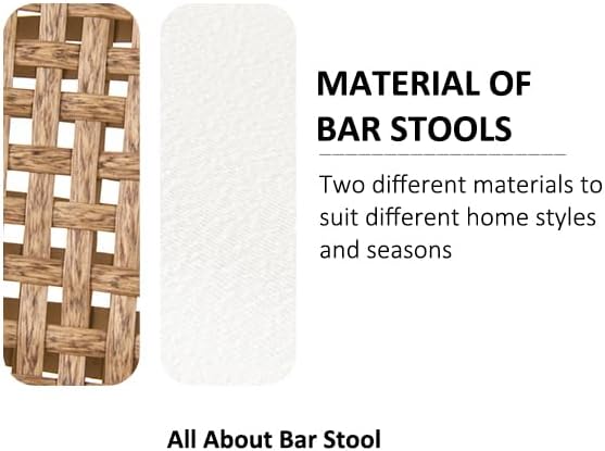 Miniatura 6 de Juego de 2 taburetes de bar de ratán, taburetes de mimbre de altura de mostrador, taburetes de bar de ratán de polietileno con patas de metal, juego