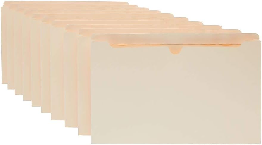 Staples Manila File Jackets with Reinforced Tab, Legal Size, 1.5‑Inch Expansion, Durable Construction – 50/Box