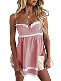 Wenrine Womens Summer Mini Dress Spaghetti Strap Sweetheart Y17K Plaid Lace Trim Tiered Beach Sundress Dresses