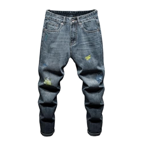 Men Spring Hip Hop Harem Fit Baggy Pants Patchwork Embroidery Wide Leg Distressed Jeans Trousers