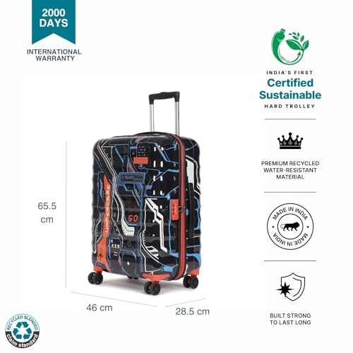 Image of uppercase Cyber Punk 66Cm Polycarbonate Hardsided 8 Wheel Spinner Trolley Bag With Combination Lock For Men And Women, Check-In Luggage, 2000 Days Warranty (Black)