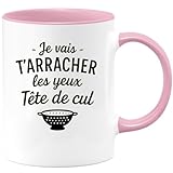 quotedazur Caf�-Croissant - Mug Humour Je Vais T'arracher Les Yeux T�te De Cul - Cadeau Anniversaire Dr�le Homme Femme - Rose/c�ramique