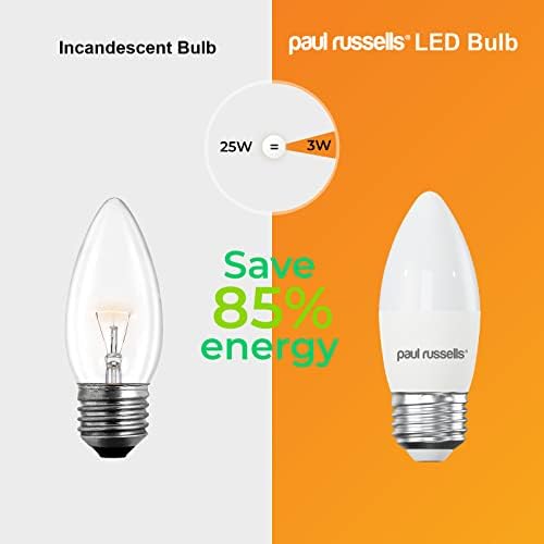 paul russells LED Light Edison Screw E27, 25W Bulb, 3W 250LM LED Bulbs, 2700K Warm White Lamps, Classic Frosted C37 ES Candle Energy Saving Light Bulbs, Pack of 2