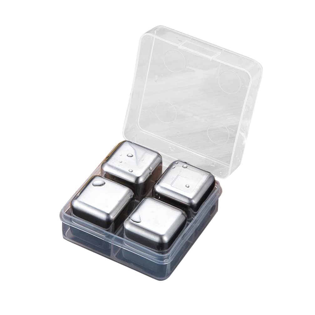 4 Pcs Square Ice Cubes Ice Stones Stainless Steel Ice Cubes