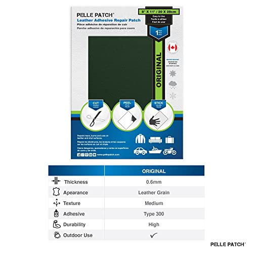 Pelle Patch - Leather & Vinyl Adhesive Repair Patch - 25 Colors Available - Original 8x11 - Medium Green - Thumbnail 4