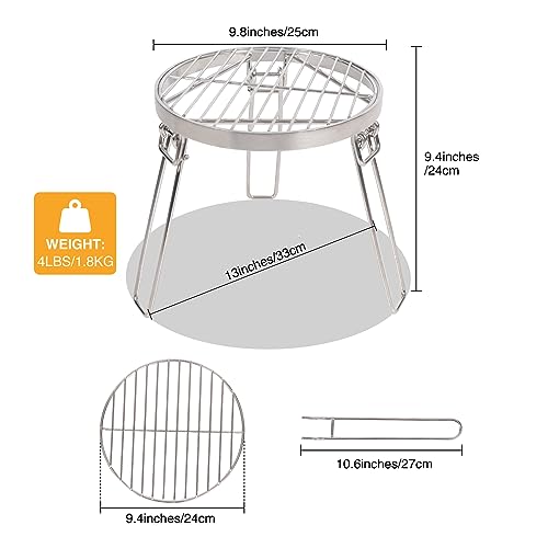 Lineslife Folding Campfire Tripod for Cooking, Portable Camping Tripod Stand with Grill Grate for Solo Stove Bonfire Fire Pit, Dutch Oven, Open Fire, Stainless Steel - Thumbnail 2