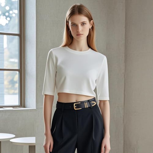 Monoluxe Pack 2 Women Belts for Ladies Jeans Pants with Fashion Faux Leather Gold Buckle3