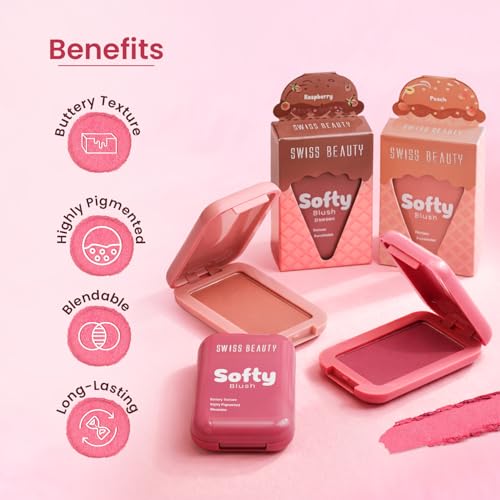 Image of Swiss Beauty Softy Blush | Buttery Texture | Blendable | Highly Pigmented | Long-Lasting | Travel-Friendly | 7g, Shade- 3. Peach