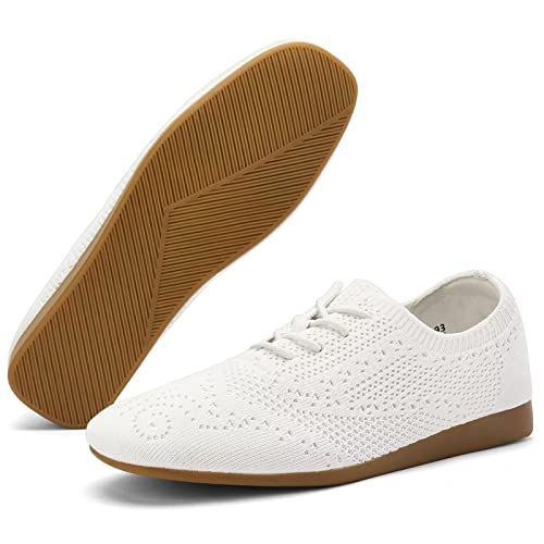 Konhill Women's Lace-Up Oxfords Flats Classic Knit Brogue Dress Walking Shoes Casual Sneakers 6.5 Us Beige #TOP2