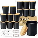 SUPMIND 15 Pack Candle Glass Jars- 7oz Matt Black Empty Candle Jars with Bamboo Lids and Sticky Labe