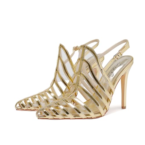 Women's Pointed Toe Stiletto 4.3IN High Heel Sandals Hollow Ankle Strap Dress Nightclub Party Fashion Shoes3