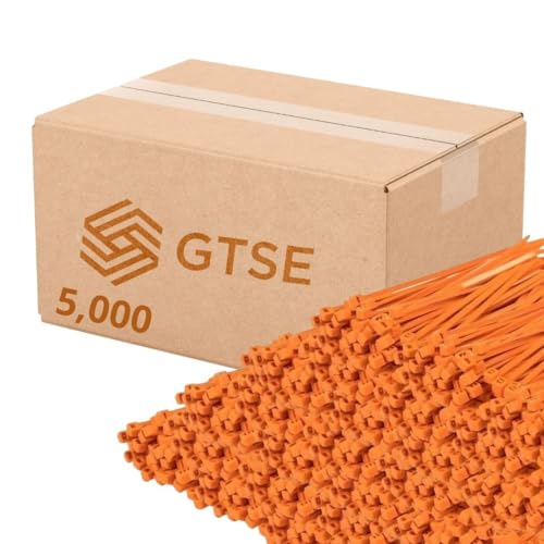 GTSE 8 Inch Orange Zip Ties, 5,000 Bulk Pack, 18lb Strength, UV Resistant Small Nylon Cable Ties, Self-Locking 8" Tie Wraps