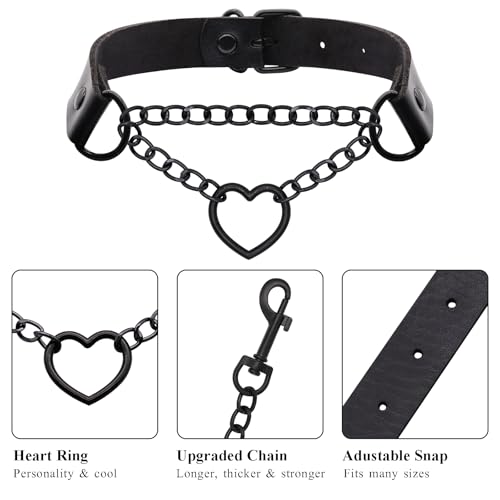 NEWZEST Choker Necklace for Women, Leather Collar Gothic Jewelry Heart Necklaces for Women Black Choker Collar Body Chain, Rave Punk Goth Accessories Body Chain Belt Jewelry for Halloween Sexy Cosplay3