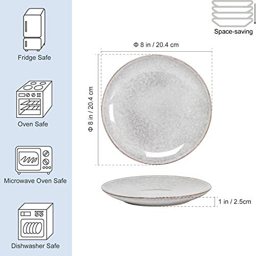 Henxfen Lead Dessert, Salad Plates 8 Inch, Porcelain Serving Dishes For Appetizers, Snacks, Pancakes - Kitchen Dinnerware Set Dishwasher, Microwave Safe, Grayish-White #TOP1