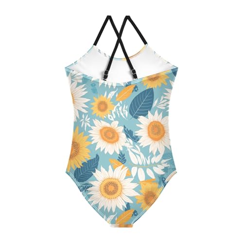Boho Style Sunflowers Kids Girls 1 Piece Bathing Suit Summer Swimwear Adjustable Shoulder Strap Quick-Dry2