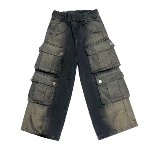 Kids Boys Cargo Jeans Casual Baggy Wide Leg Jeans Loose Trousers Toddler Distressed Demin Pants with (Black, 7-8 Years)2