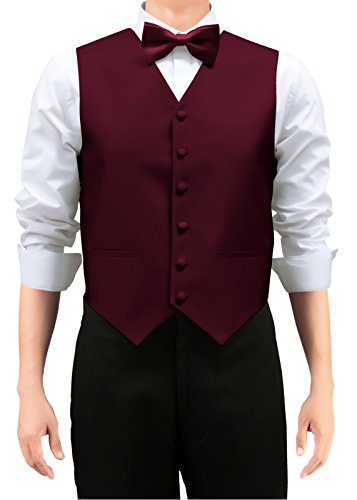 Retreez Men's Solid Color Woven Vest with Tie, Bow Tie 3 Pieces Gift Set
