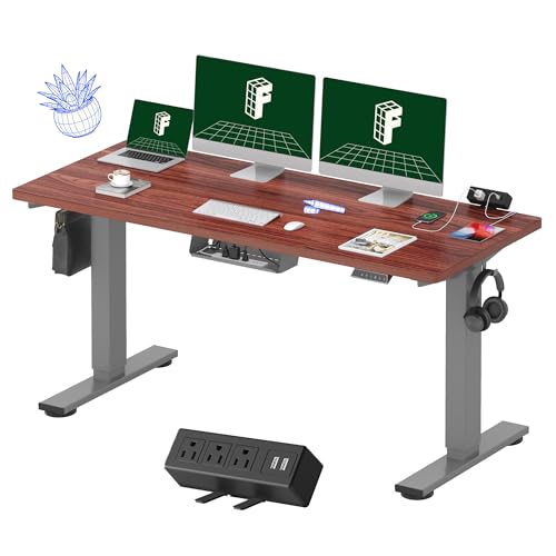 Image of FLEXISPOT EN2 Whole-Piece Standing Desk with Clamp Power Strip, 60 x 24 Electric Stand Up Height Adjustable Desk with Cable Management (Gray Frame + 60 inch Mahogany Top, 2 Packages)