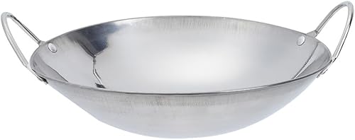 Yardwe Sartén wok de acero inoxidable, sartenes para freír wok de 8 pulgadas, sartén caliente con doble asa de hierro, utensilios de cocina chinos