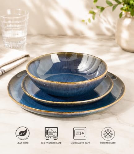 Image of AmorArc Ceramic Dinnerware Sets for 6, 18Pcs Plates and Bowls Sets Dishes | Stoneware Handmade Reactive Glaze Dinner Set, Highly Scratch Resistant | Dishwasher & Microwave Safe Dishware