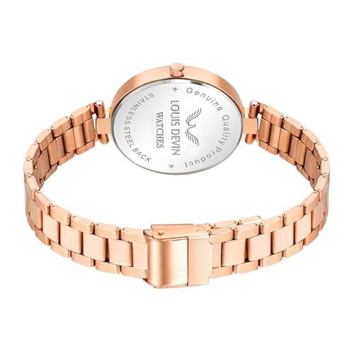 Image of LOUIS DEVIN Rose Gold Plated Metal Chain Analog Wrist Watch for Women (Rose Gold /Brown /Green Dial) | LD-ZL511
