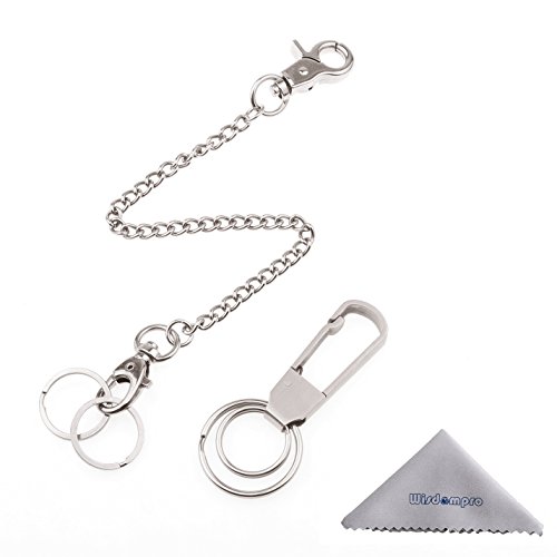 Keychain, Wisdompro Stainless Steel Key Clip and 8 inch Wallet Chain Pocket Keychain with Keyrings and Lobster Clasp for Keys, Belt Loop, Wallet, Pants, Jeans and Handbag - Silver