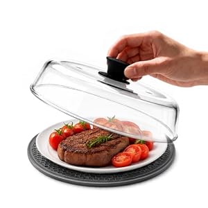 Magnetronafdekking Van Glas voor Voedsel: Spatbescherming voor de Magnetron met Siliconen Handvatten & Siliconenmat–26.2 x 6.3 cm Magnetronafdekking met Dubbele Ontluchtingsopening voor Borden