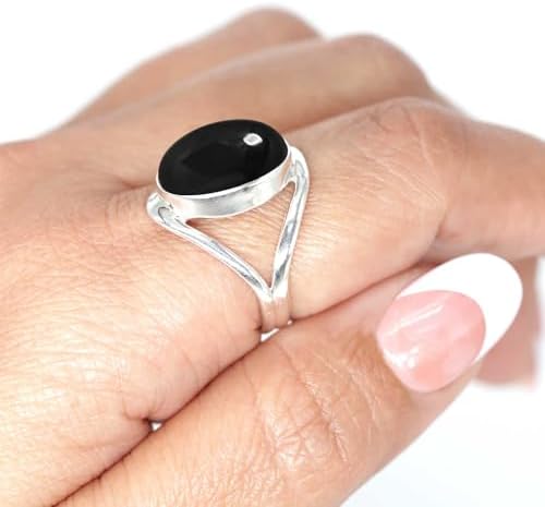 JEWELOPORIUM Black Onyx Silver Ring Size 12, 925 Sterling Silver Ring for Women, Genuine Oval Gemstone Boho Jewelry - 1